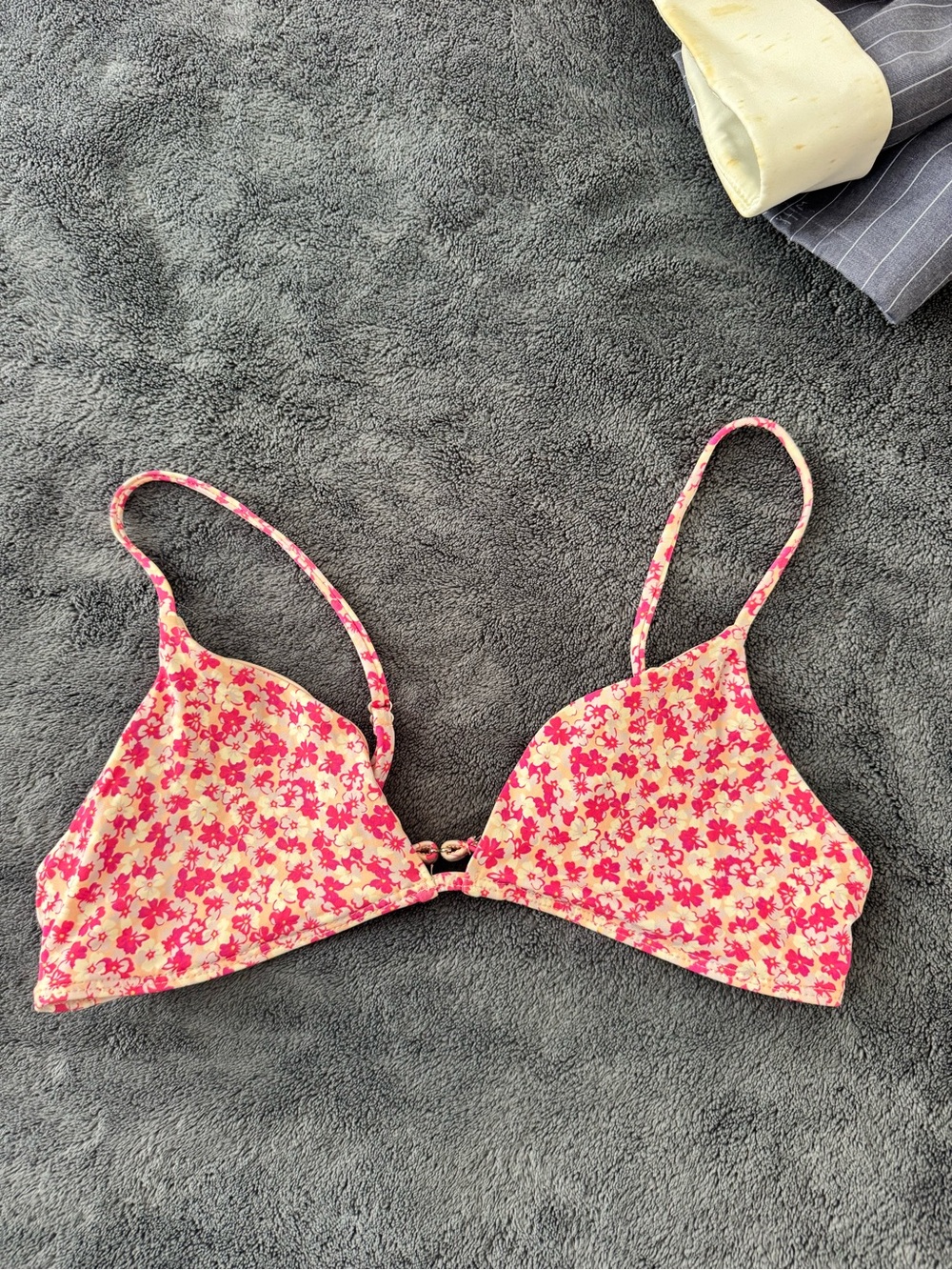 Frankie’s Floral Pink & Cream Triangle Bikini Top
